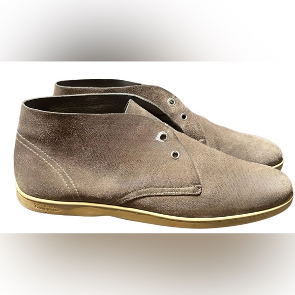 Salvador Ferragamo Men's Taupe Suede Chukka Boots - Picture 3 of 7